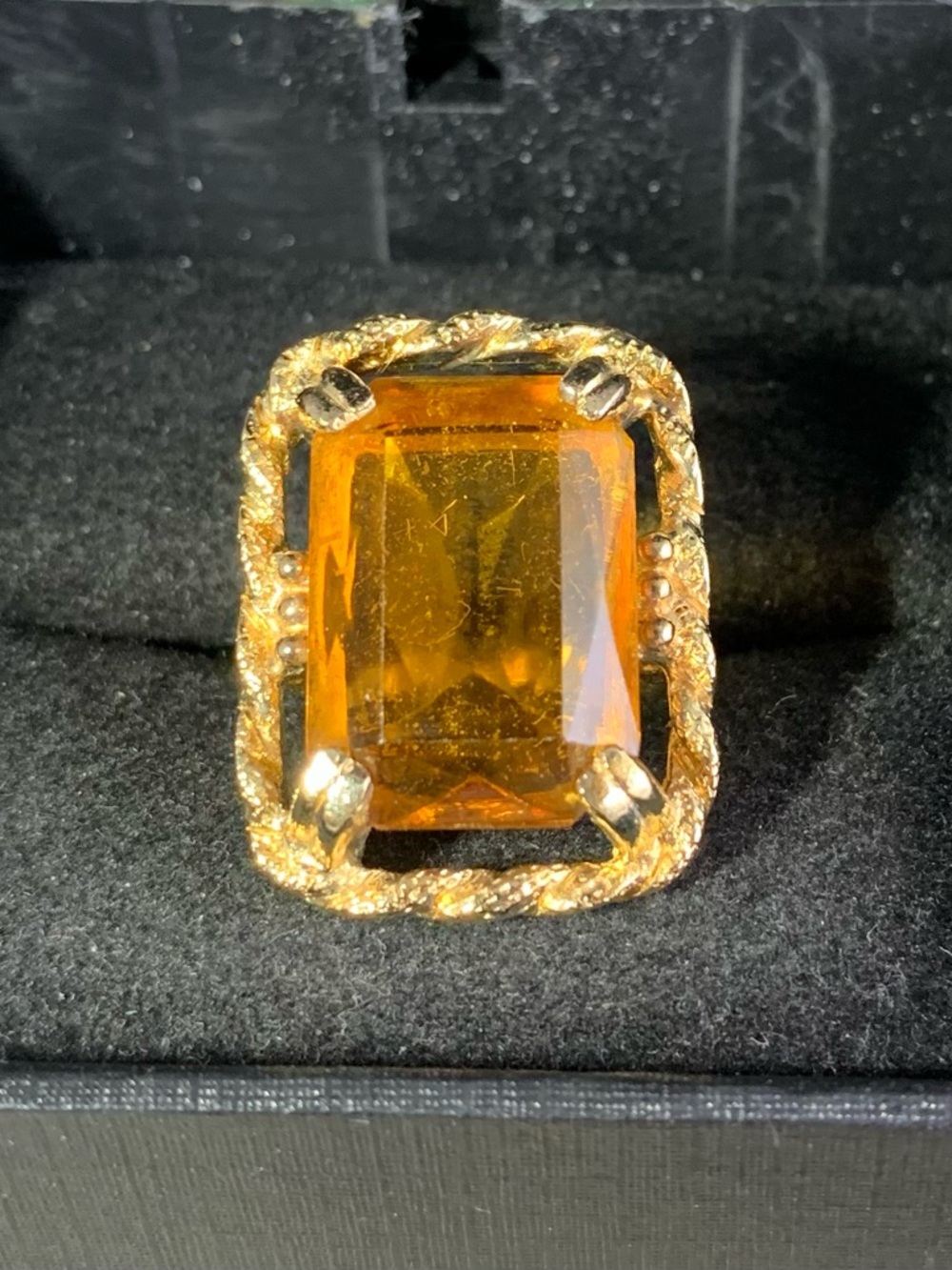 Vintage Sarah Coventry Gold-Tone Amber Emerald-Cut Statement Ring
